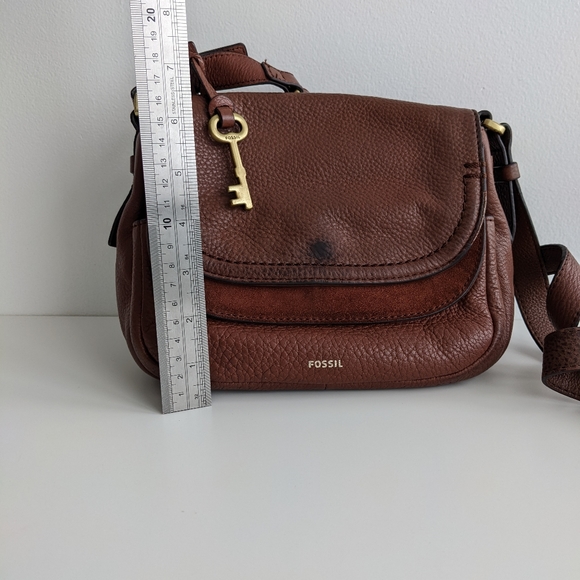 Cognac Fossil Peyton Small Crossbody Purse Leather and Suede - Picture 15 of 16